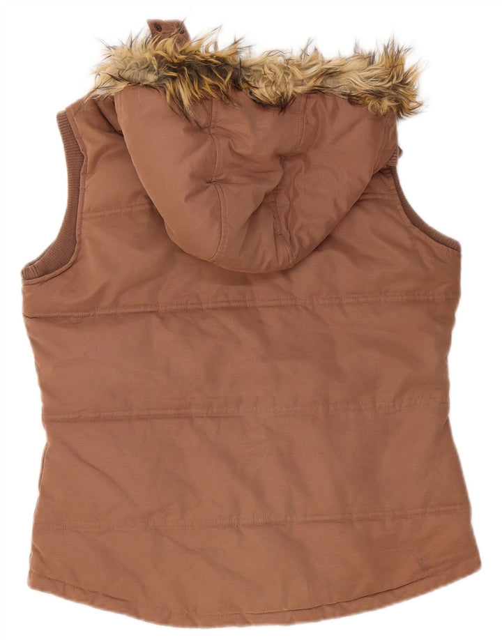 Fat Face Dame Hætte Polstret Gilet UK 12 Medium Brun Polyester