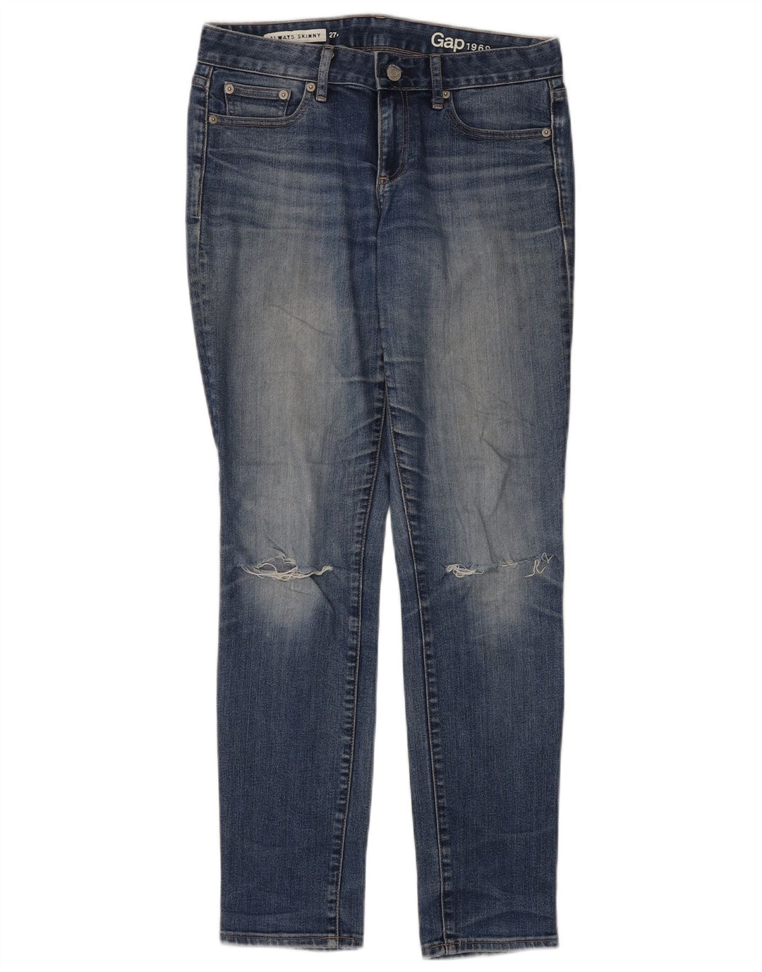 Gap Womens Distressed Regular Skinny Jeans W27 L32 Blue Cotton