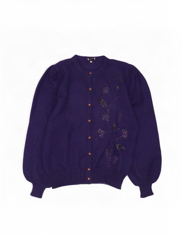 Vintage dame cardigan sweater IT 48 XL Navy Blue Floral Mohair