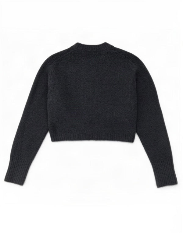 Zara Womens Crop Crew Neck Jumper Sweater UK 12 Medium Navy Blue Akryl