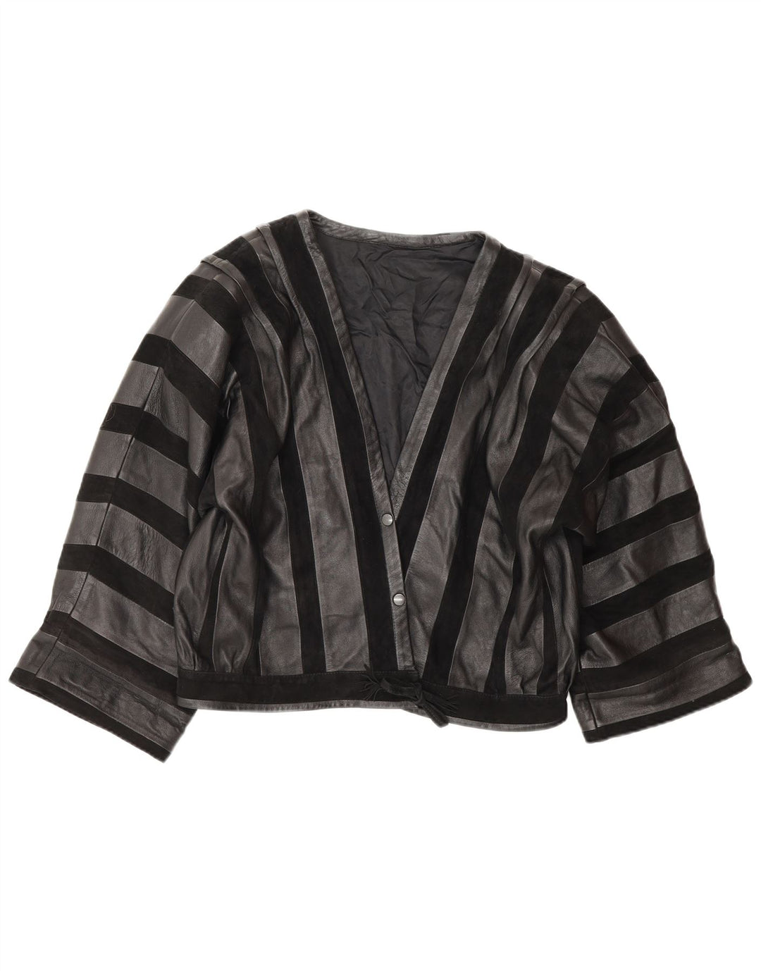 Vintage læderbomberjakke til kvinder UK 14 Mellem sort stribet læder