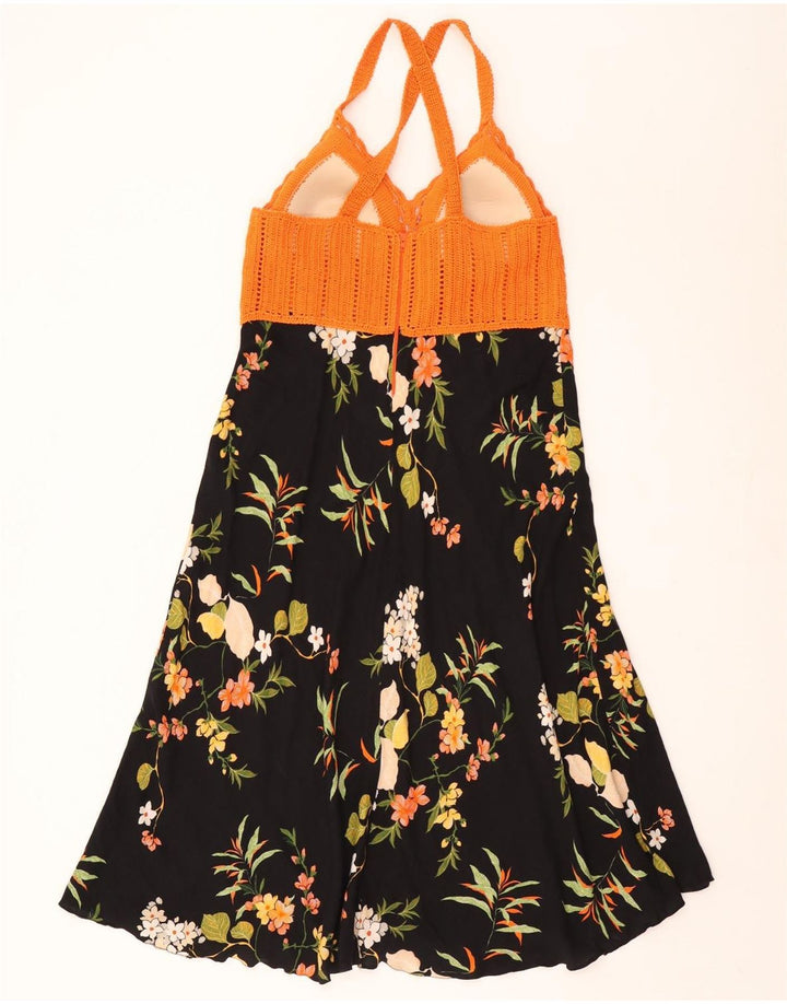 Vintage Kvinder Halter Dress UK 12 Medium Black Floral