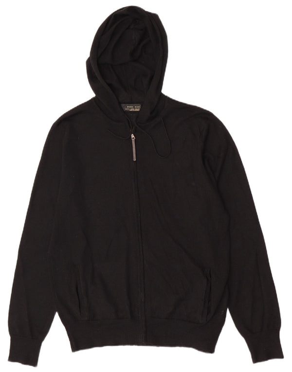 Zara Herre Hætte Cardigan Sweater Stor Sort Akryl