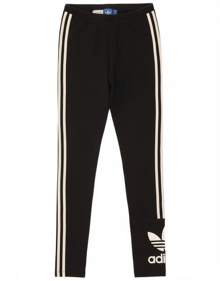 ADIDAS Womens Graphic Leggings UK 8 Small  Black Cotton