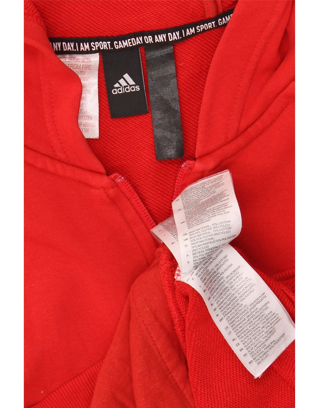 Adidas Herre grafisk hættetrøje med lynlås, medium rød bomuld