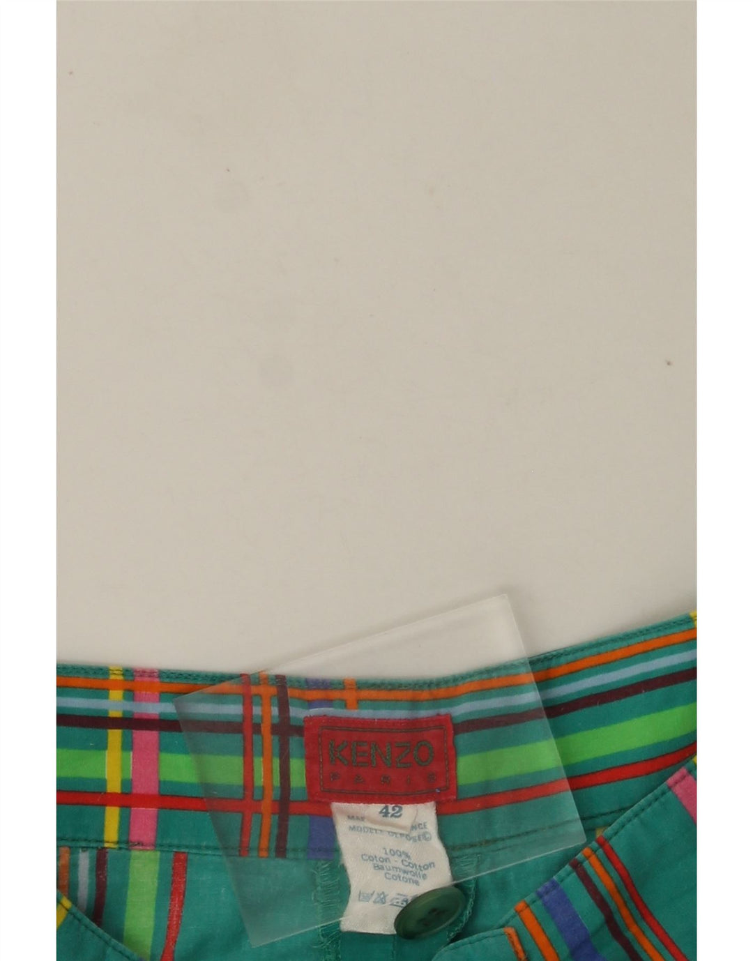 KENZO højtaljede chinoshorts til kvinder EU 42 Large W30 grøn plaid bomuld