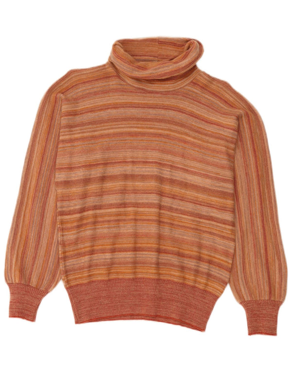 Vintage Dame Roll Neck Jumper Sweater IT 44 Medium Orange Stribet