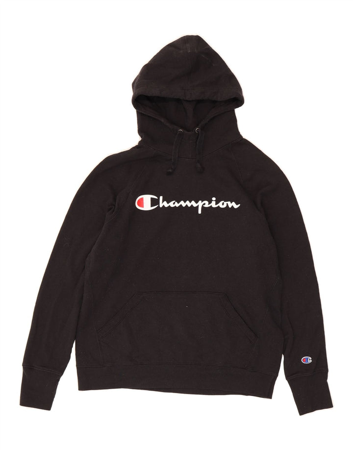 CHAMPION Womens Graphic Hoodie Jumper UK 16 Large Black Polyester Vintage Champion and Second-Hand Champion from Messina Hembry 