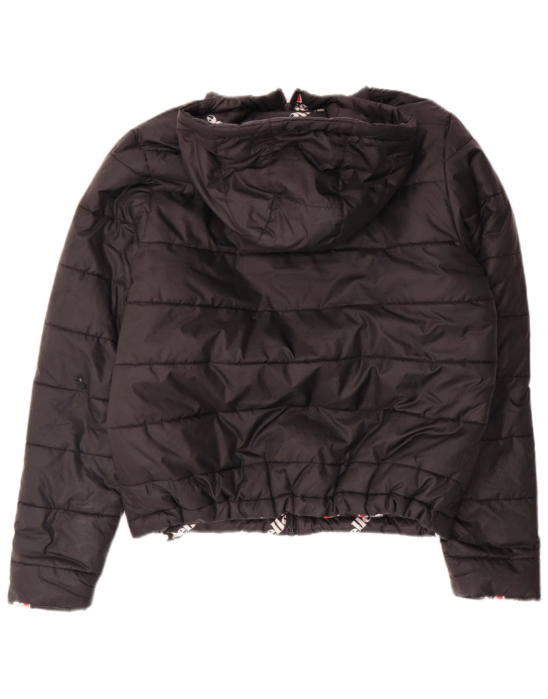 Ellesse Dame Oversized Hætte Vendbar Polstret Jakke UK 8 Lille Sort