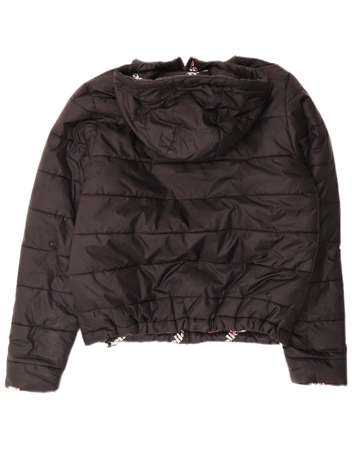 Ellesse Dame Oversized Hætte Vendbar Polstret Jakke UK 8 Lille Sort