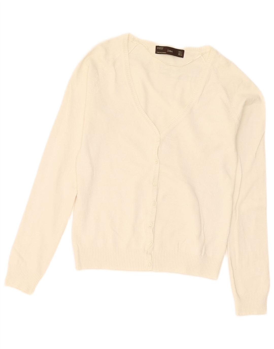 Zara Dame Cardigan Sweater UK 10 Small Off White Bomuld