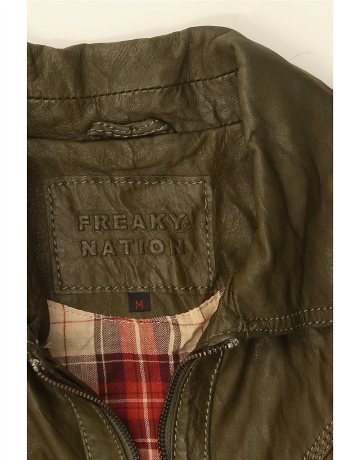 Freaky Nation Dame Læderjakke UK 12 Medium Green