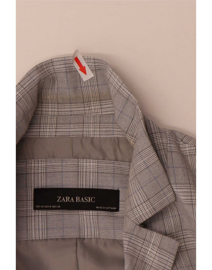 Zara Dame 1-knaps blazerjakke EU 40 Medium Grey Houndstooth