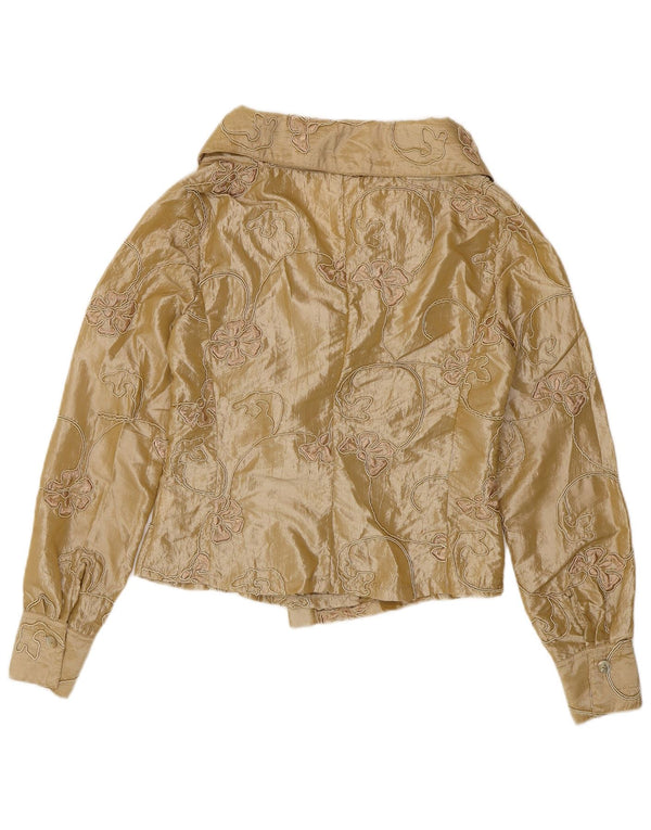 Naracamicie Womens Crop Shirt Bluse UK 12 Medium Beige Floral Polyester