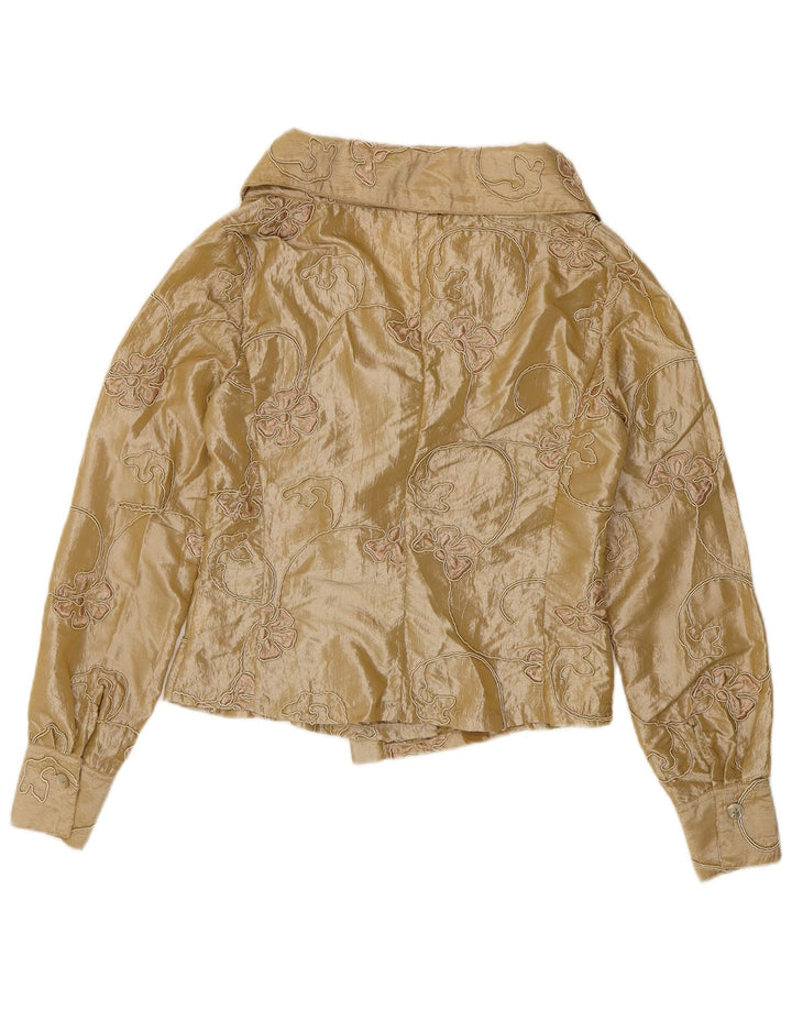 Naracamicie Womens Crop Shirt Bluse UK 12 Medium Beige Floral Polyester