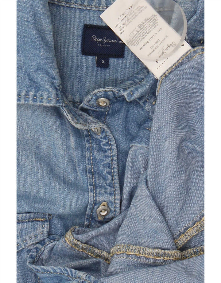 PEPE Jeans Dame Denim Shirt UK 10 Small Blue Cotton