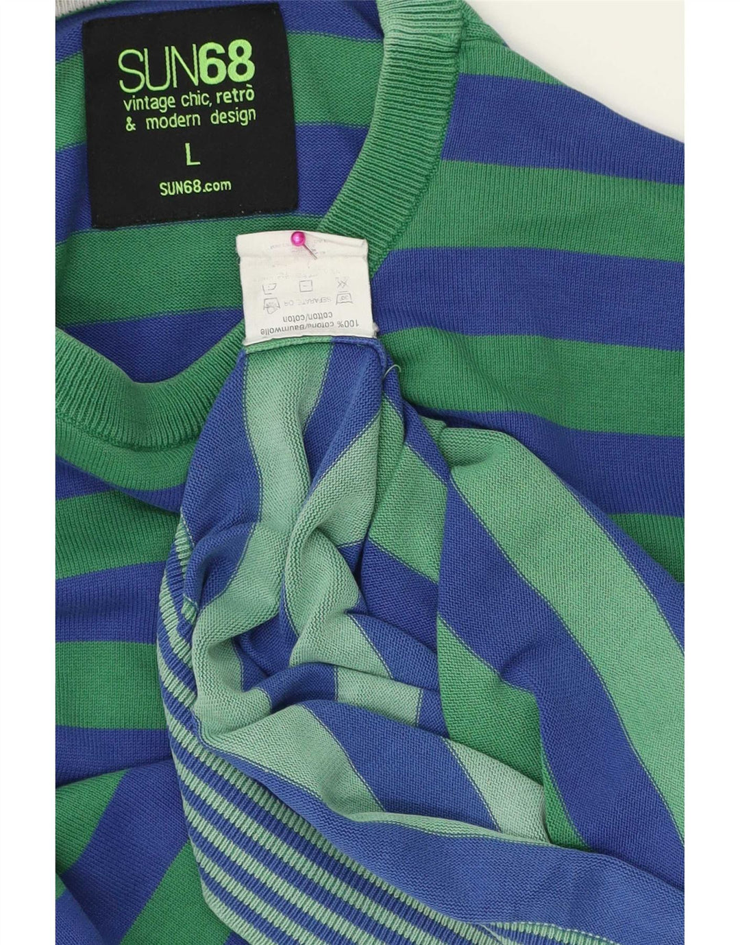 Sun68 Herre rund hals sweater stor blå stribet bomuld