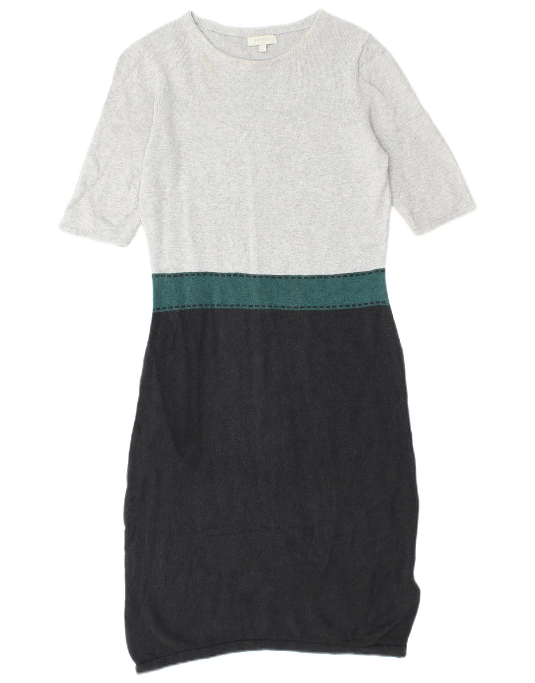 HOBBS Dame Kortærmet Jumper Dress UK 10 Small Grey Colourblock Silke