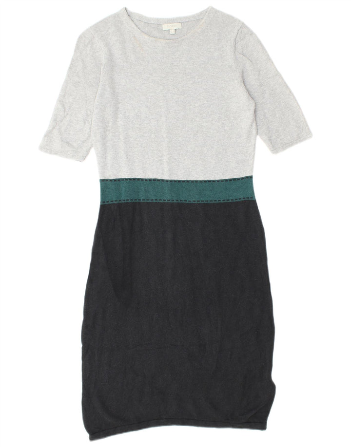 HOBBS Dame Kortærmet Jumper Dress UK 10 Small Grey Colourblock Silke