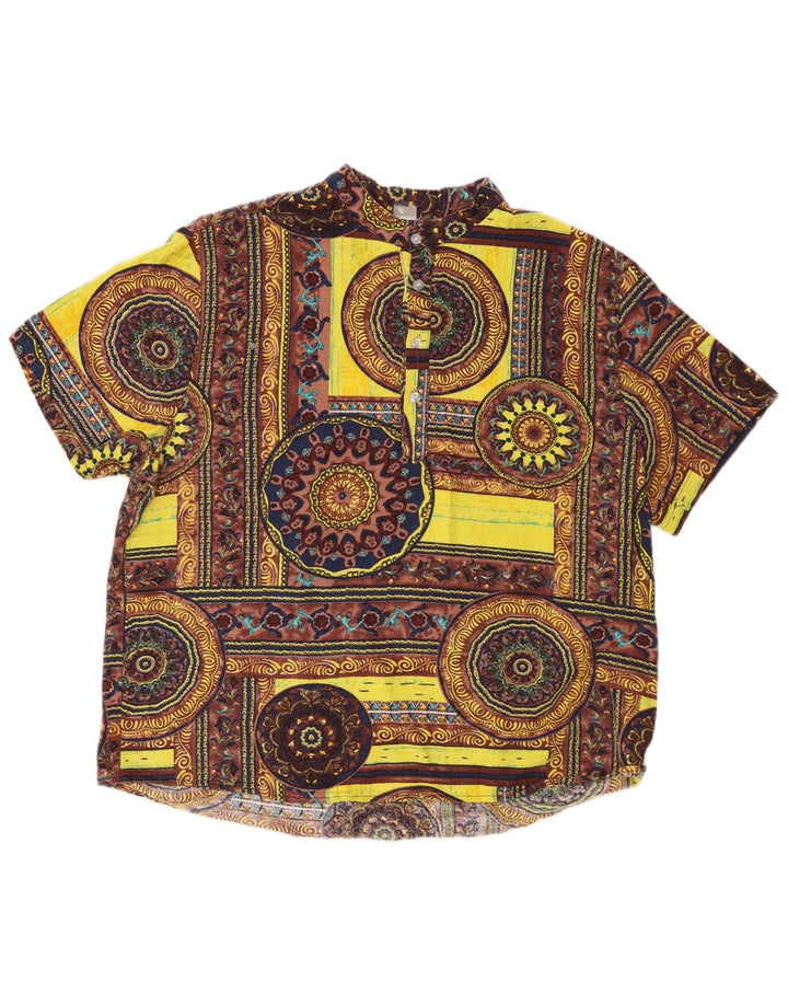 Vintage kortærmet trøje til mænd mellem gul geometrisk bomuld