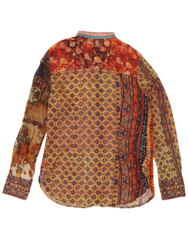 Vintage kvinders abstrakt mønster skjorte bluse UK 12 Medium Multicolored