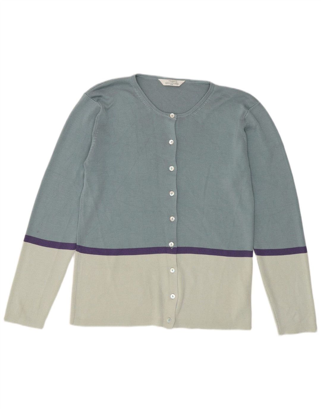 Marks & Spencer Dame Cardigan Sweater UK 16 Large Blue Colourblock Silke