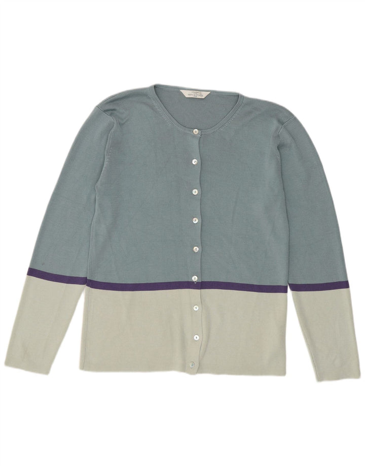 Marks & Spencer Dame Cardigan Sweater UK 16 Large Blue Colourblock Silke