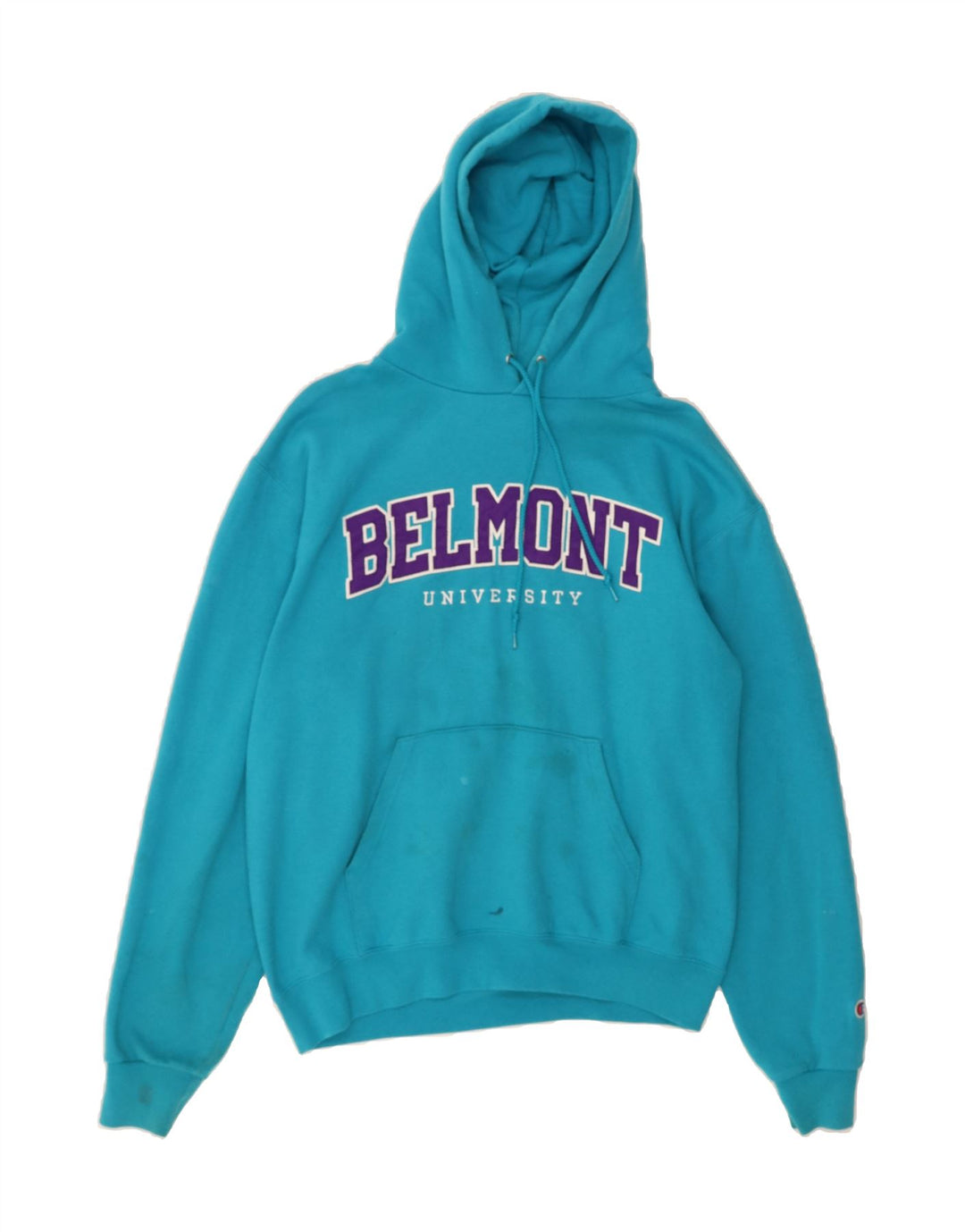 CHAMPION Mens Belmont Graphic Hoodie Jumper Medium Blue Cotton Vintage Champion and Second-Hand Champion from Messina Hembry 