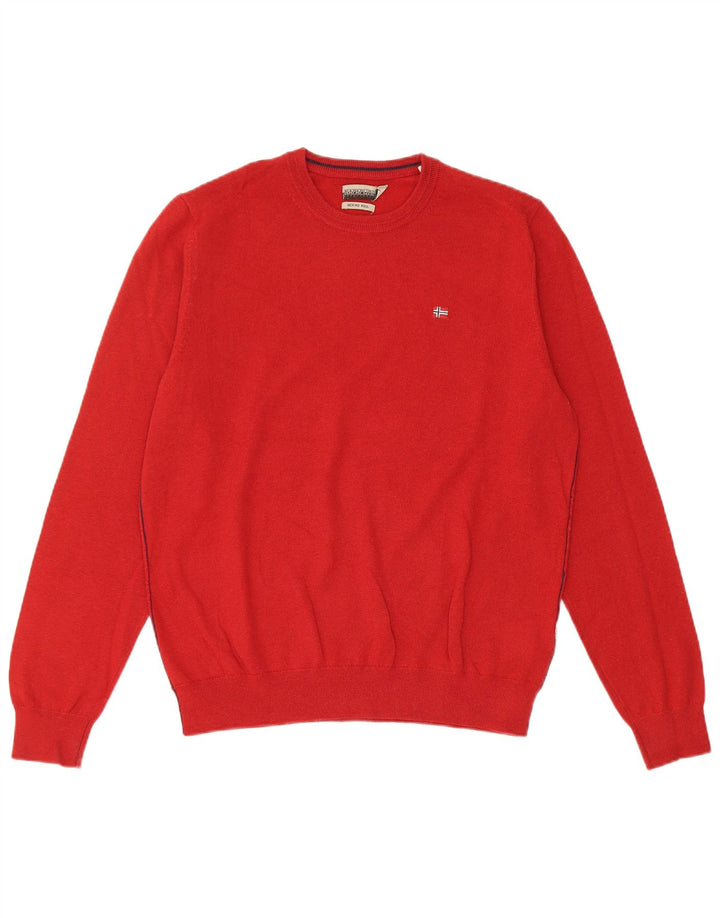 Napapijri Herre Crew Neck Jumper Sweater Medium Rød Merinould