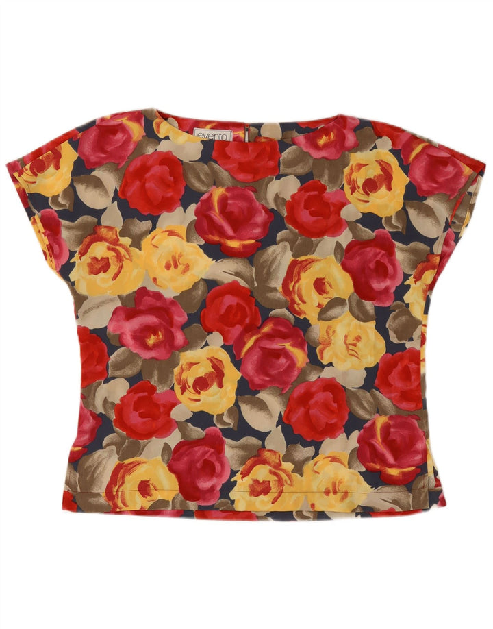 Vintage damebluse top IT 46 stor flerfarvet blomsterpolyester