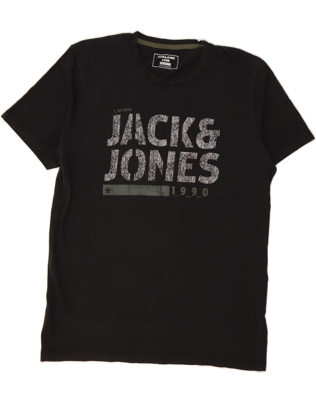 JACK & JONES Mens Regular Fit Graphic T-Shirt Top Large Black Cotton Vintage Jack & Jones and Second-Hand Jack & Jones from Messina Hembry 
