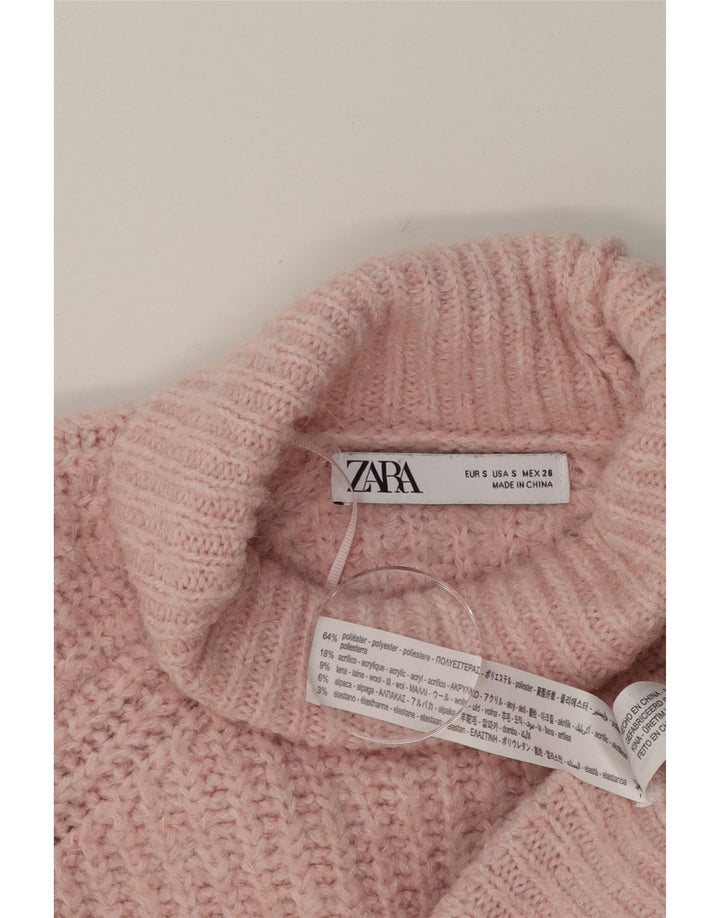 ZARA Womens Oversized Roll Neck Jumper Sweater UK 10 Small Pink Polyester Vintage Zara and Second-Hand Zara from Messina Hembry 