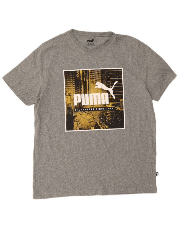 Puma Herre grafisk T-shirt Top XL Grå Flecked Bomuld