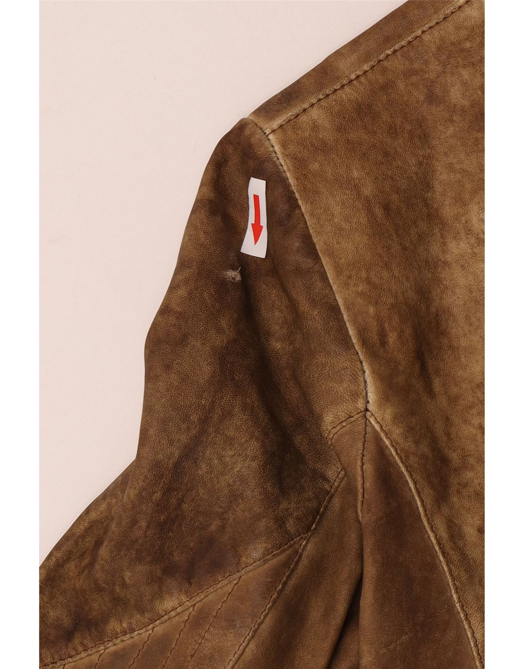 Vintage Dame Crop Læderjakke UK 10 Small Beige Læder