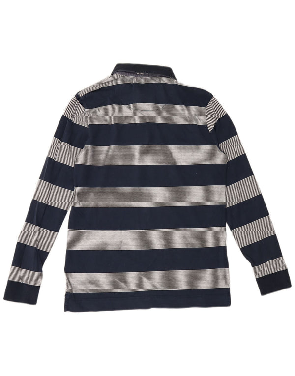 Besætningstøj Langærmet herre poloshirt Medium marineblå stribet bomuld