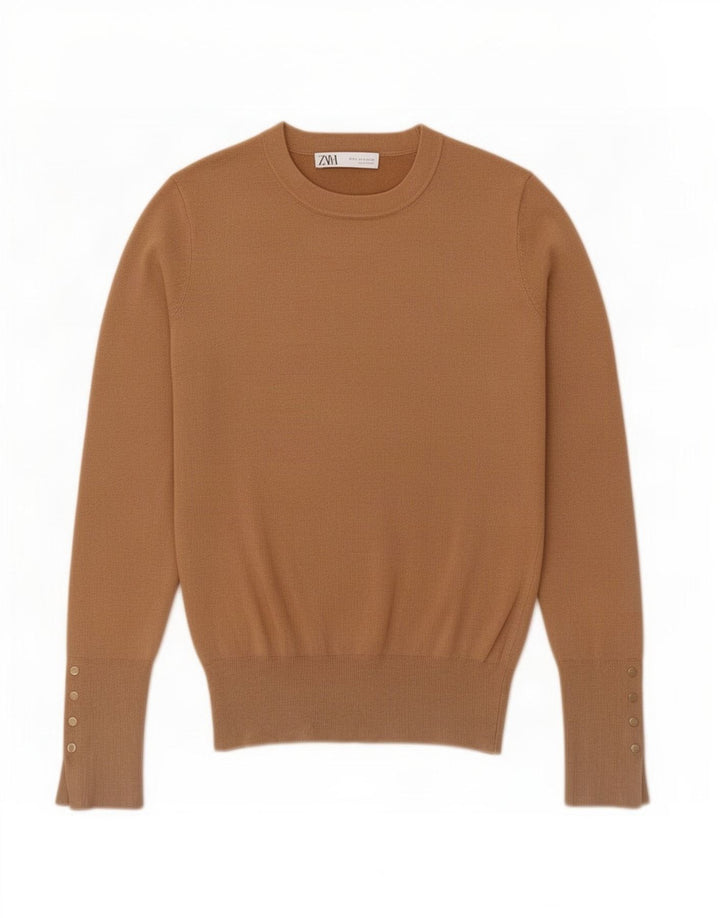 Zara Womens Regular Fit Jumper Sweater UK 8 Small Brown