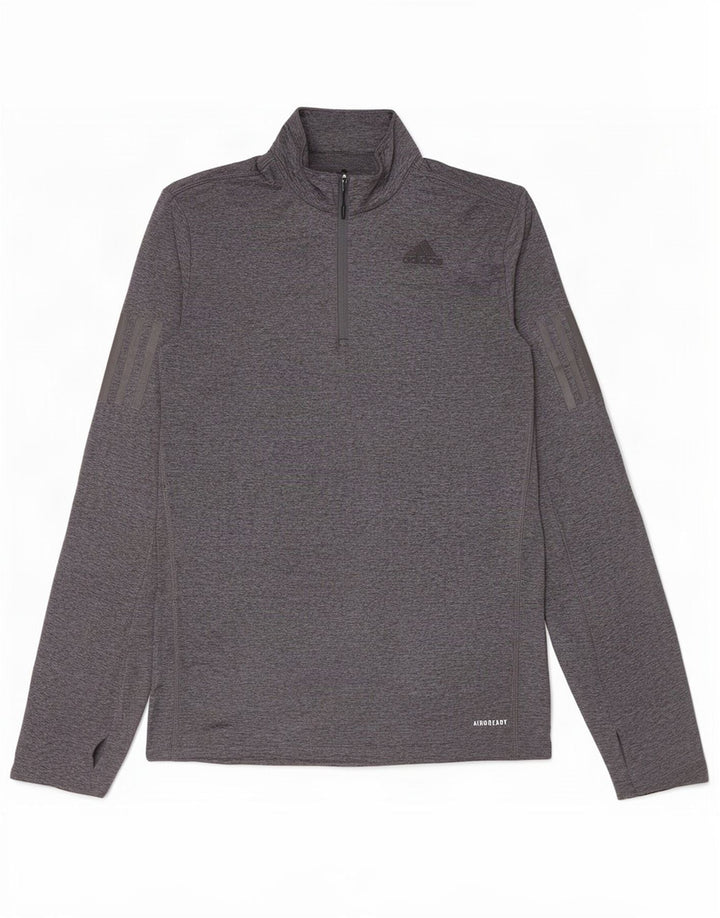 Adidas Herre Aeroready Zip Neck Top Langærmet Lille grå Flecked Polyester