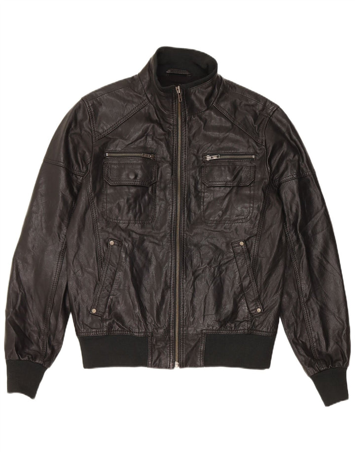 Jack & Jones Herre Læder Bomber Jacket UK 36 Lille sort læder