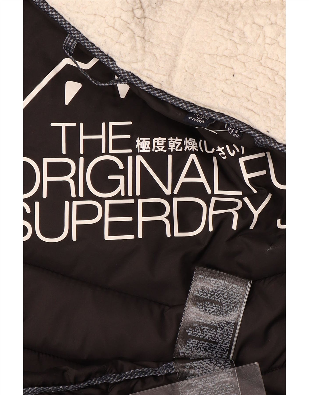 SUPERDRY Polstret frakke med hætte til kvinder UK 12 Mellem marineblå polyester