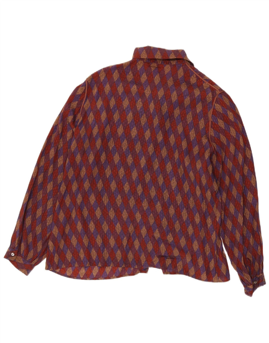 Vintage Dame Front Tie Shirt Bluse UK 16 Large Red Geometric Silk