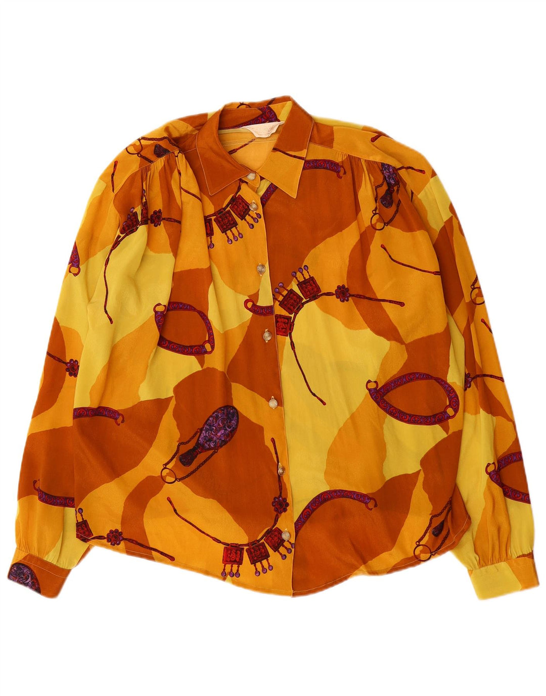 VINTAGE Oversized skjortebluse til kvinder IT 46 Stor gul farveblok