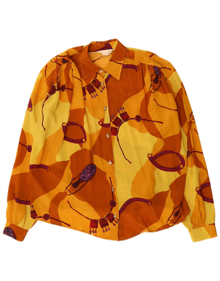 VINTAGE Oversized skjortebluse til kvinder IT 46 Stor gul farveblok