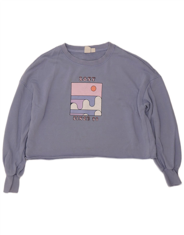 ROXY Womens Oversized Crop Graphic Sweatshirt Jumper UK 16 Large Blue