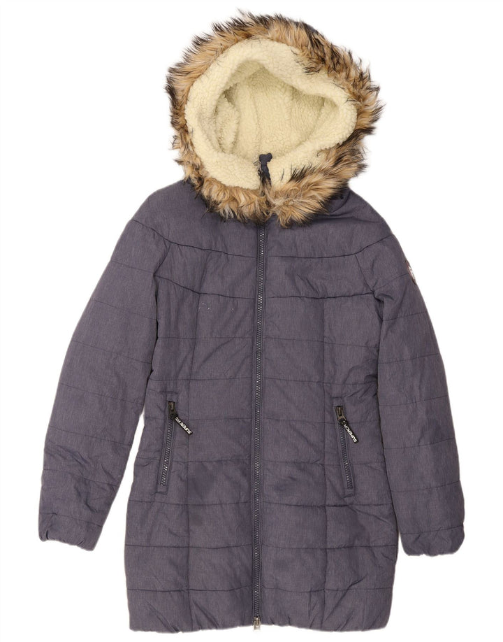 Superdry Polstret hættejakke til kvinder UK 14 Medium Blue Nylon