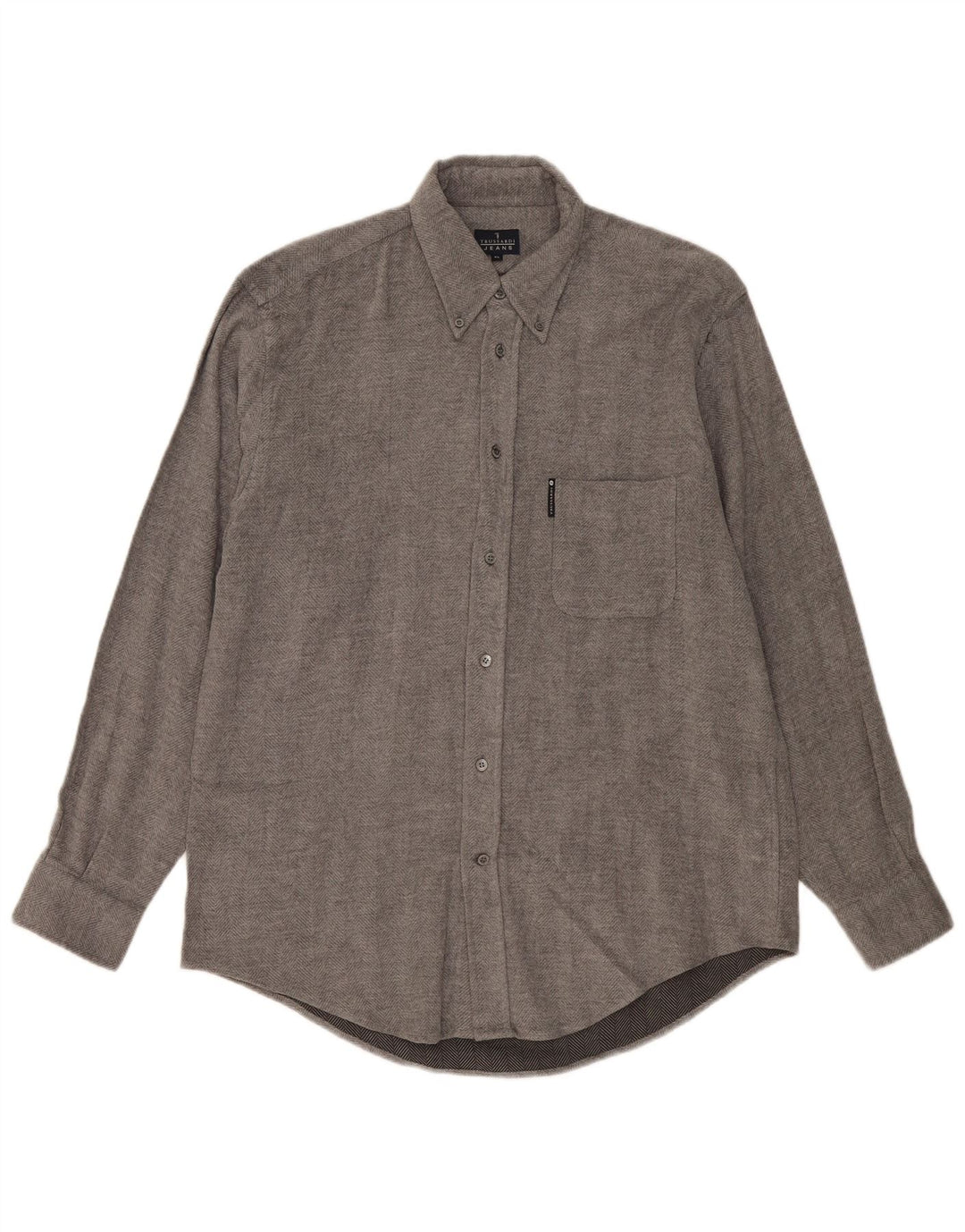 Trussardi Jeans Herre Flannel Shirt XL Grå sildebensviscose