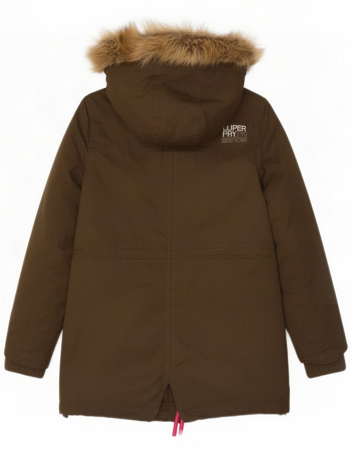 Superdry Dame Hooded Parka Jacket UK 14 Medium Khaki Polyester