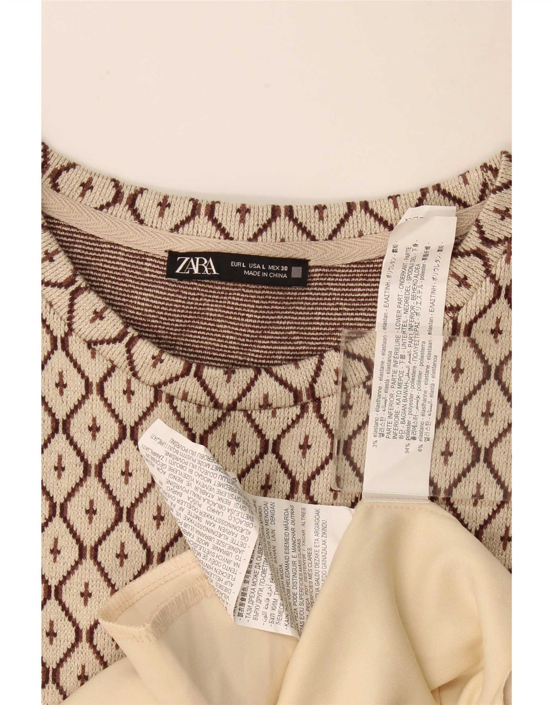 Zara Womens Shift Dress UK 16 Large Beige Geometrisk Polyester
