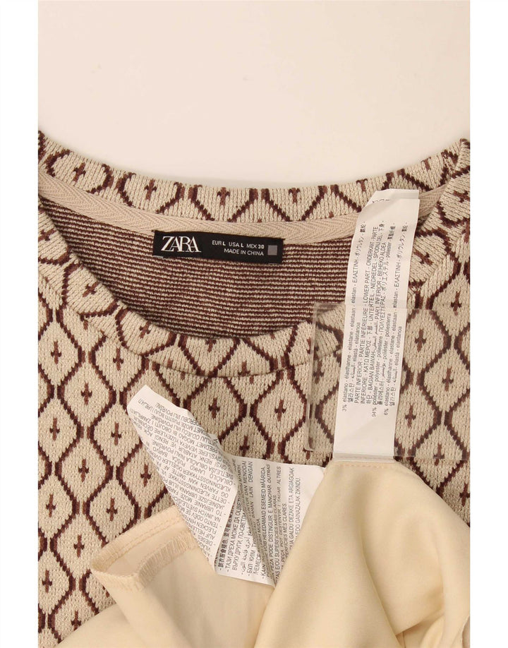 Zara Womens Shift Dress UK 16 Large Beige Geometrisk Polyester