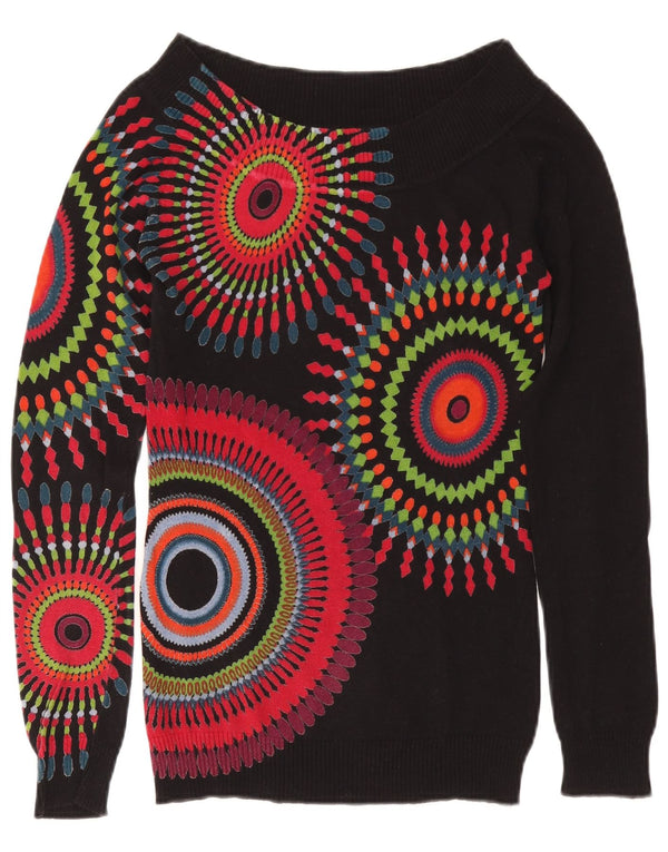 Desigual Womens Boat Neck Jumper Sweater UK 10 Small Black Geometric