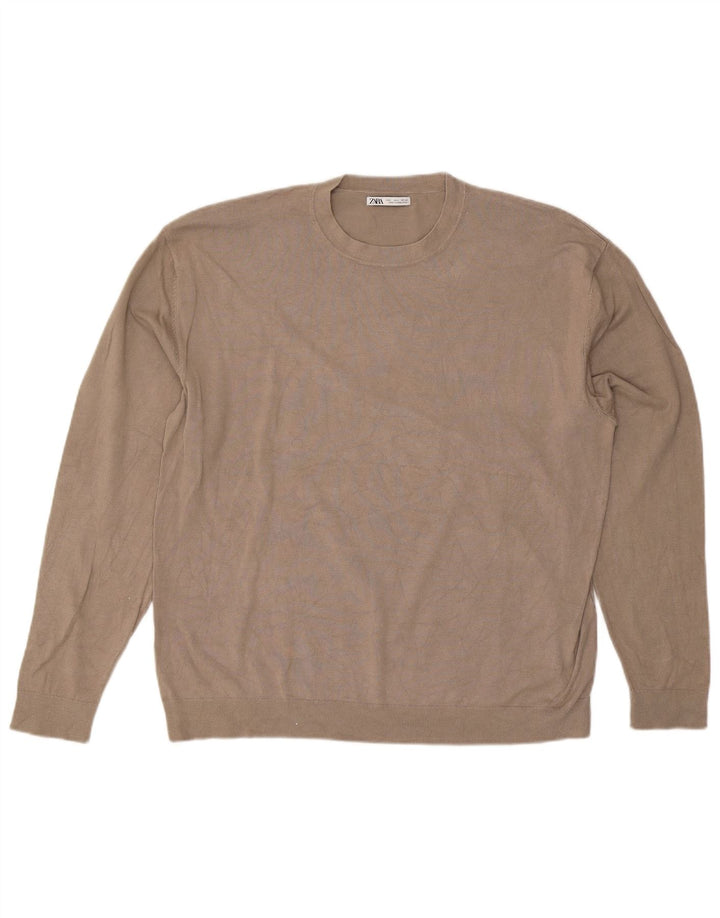 Zara Herre Crew Neck Jumper Sweater Stor Grå Viscose